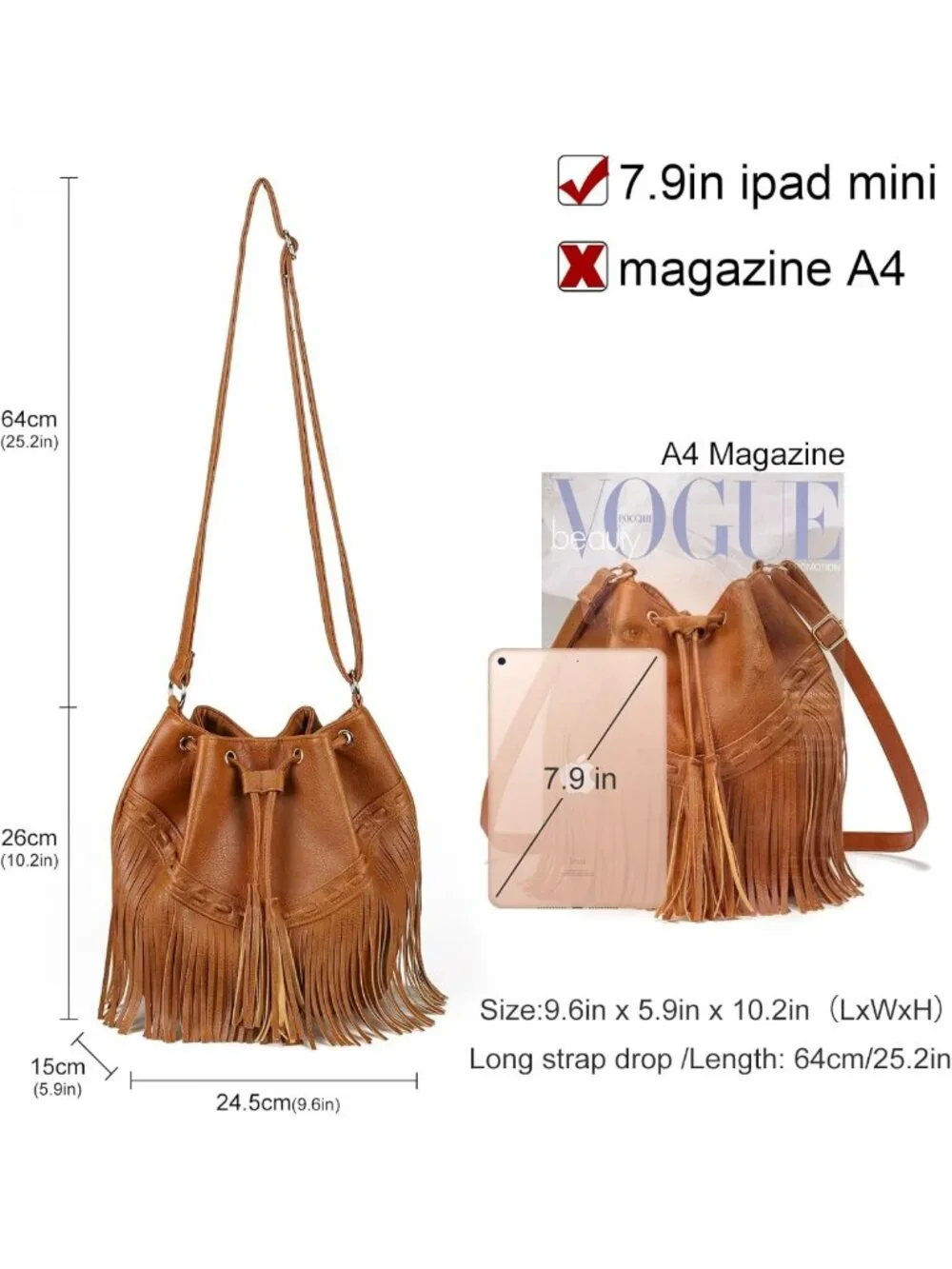 Stylish Leather Bucket Bag for Women - Crossbody Fringe Purse with Tassels